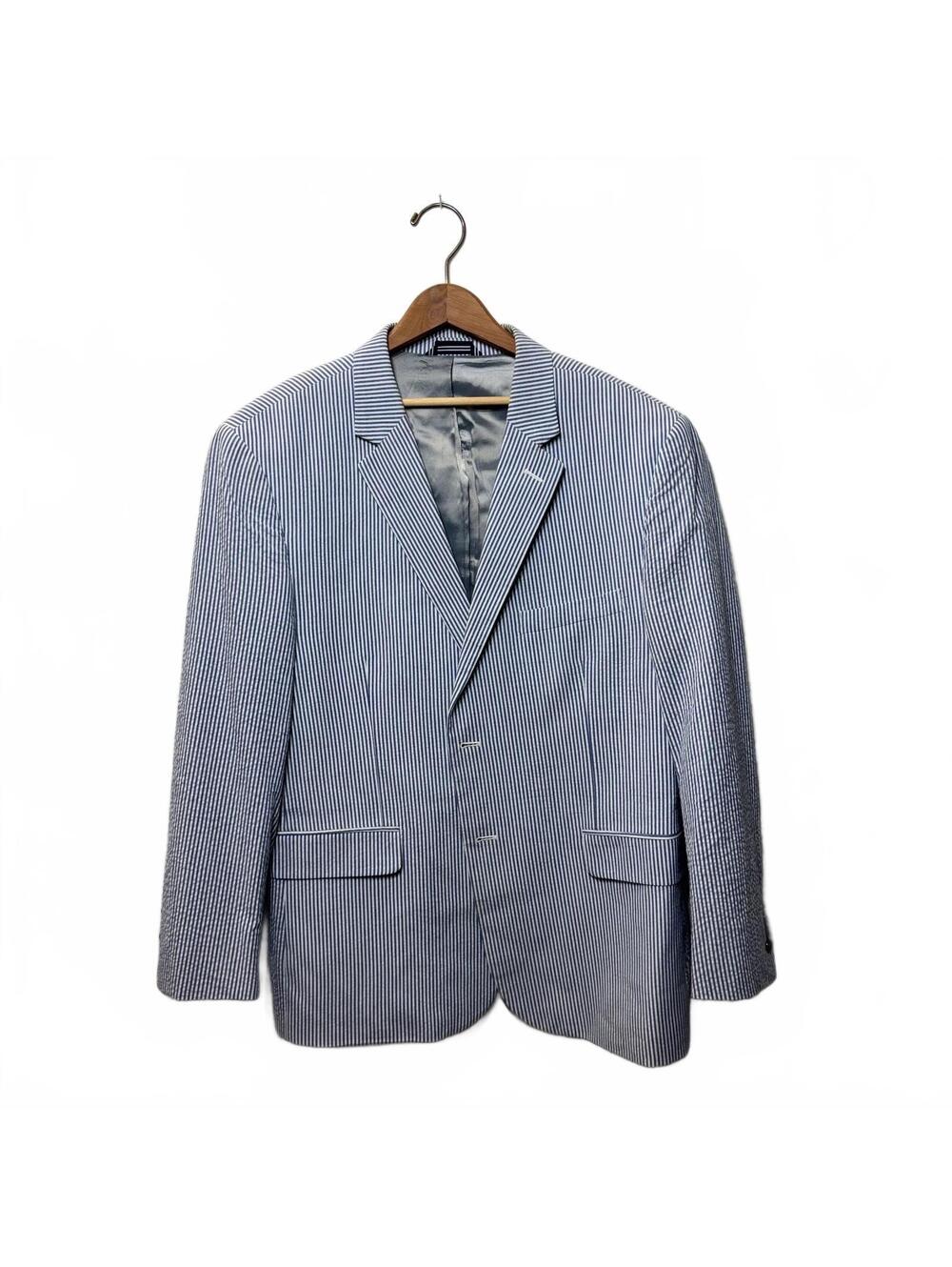 Vintage Nautica Blue White Striped Seersucker TwoBut. Blazer